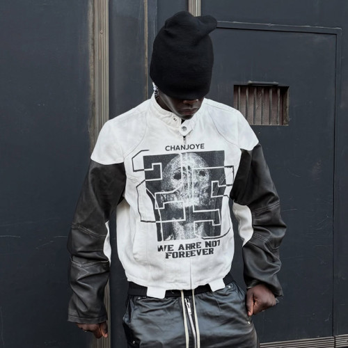 Chanjoye Custom Graphic Print Leather Jacket | High Quality Motorcycle Jacket | Streetwear Jacket
