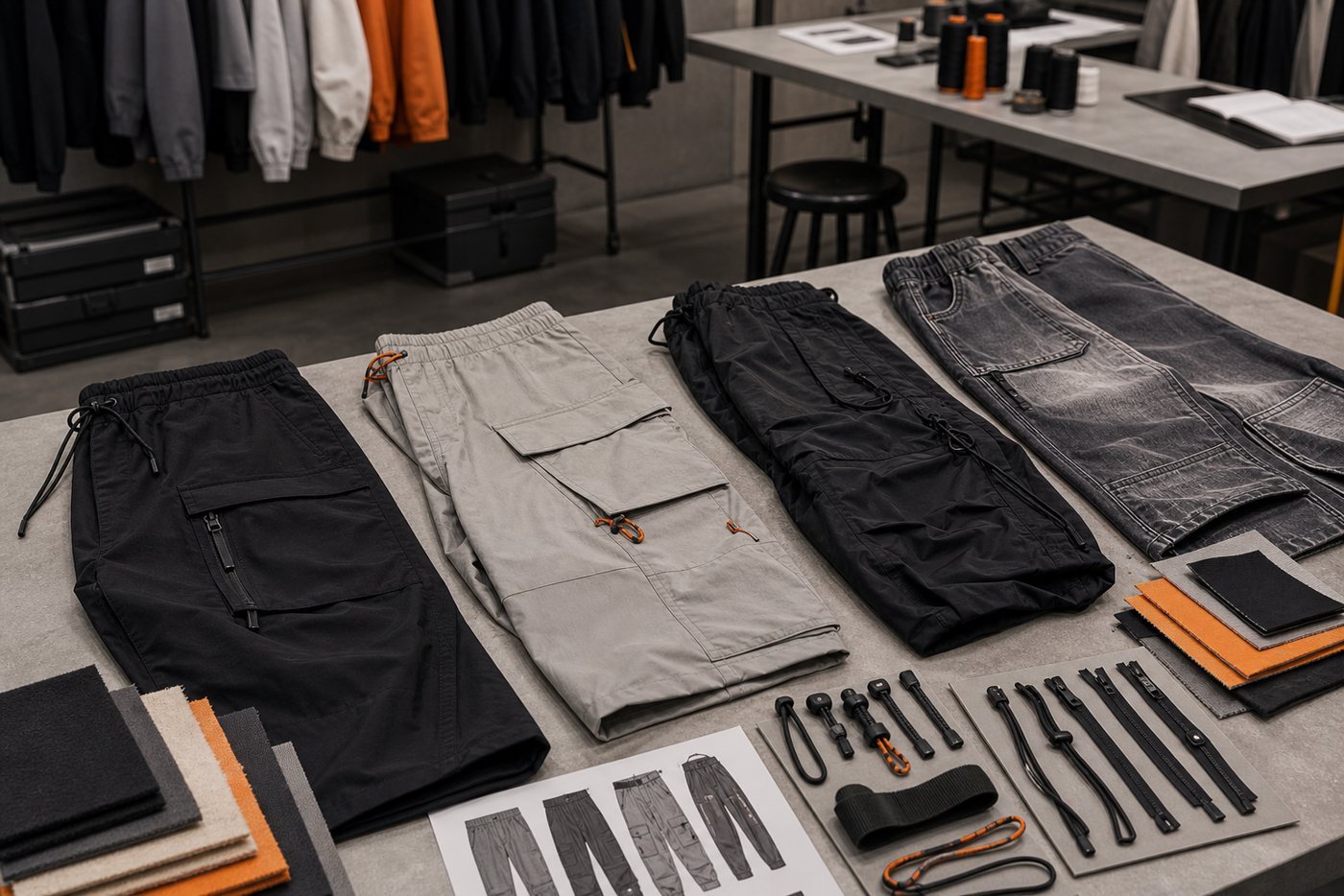 Streetwear custom pants cargo and nylon development workshop
