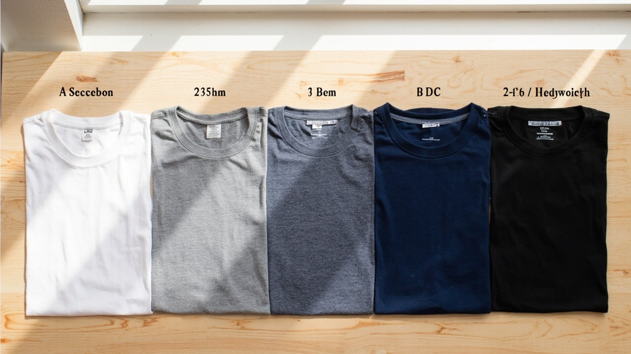 Fabric swatch comparison chart showing different GSM weights for T-shirt production