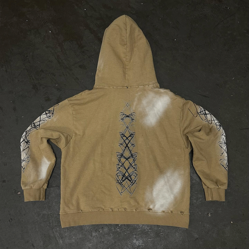 Chanjoye Custom Hoodie Screen Printing Vintage Acid Wash Distressed Boxy Cropped Zip Up Hoodie