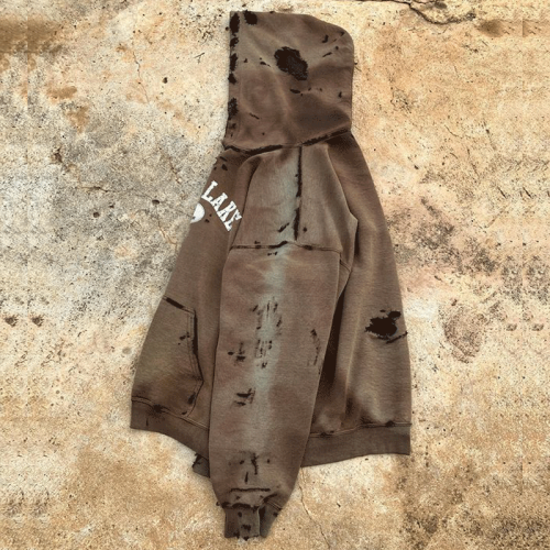 Chanjoye Custom Hoodie Streetwear Oversized Acid Wash Vintage Ripped Hole Sun Faded Distressed Hoodie