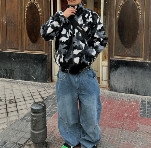 Chanjoye Custom Fleece Coat | Winter Sherpa Jacket | Camo Outerwear Loose Stand-up Collar Zipper
