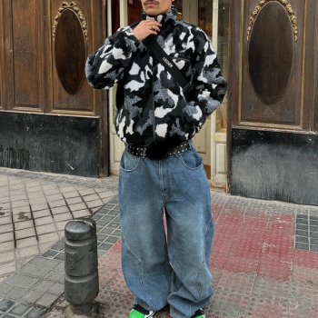Chanjoye Custom Fleece Coat | Winter Sherpa Jacket | Camo Outerwear Loose Stand-up Collar Zipper