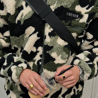 Chanjoye Custom Fleece Coat | Winter Sherpa Jacket | Camo Outerwear Loose Stand-up Collar Zipper