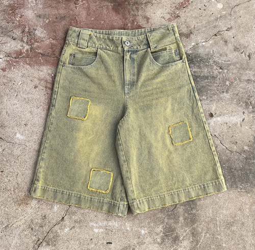 Chanjoye Custom Logo Streetwear Shorts | Distressed Denim Shorts | Mens Washed Jean