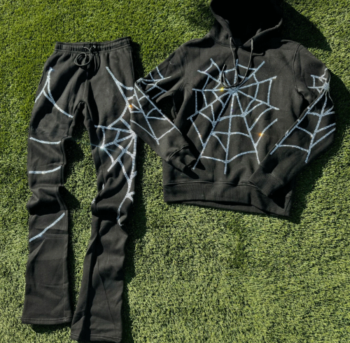 Chanjoye Custom Sweatsuit | Rhinestone Cotton Zip Up Hoodie Men Cropped Oversized Sweater Pants Jogging Suit