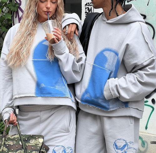 Chanjoye Custom Sweatsuit | Cropped Cotton Tracksuit | French Terry Oversized Sweatpants Distressed Unisex Sweatsuit Hoodie Set