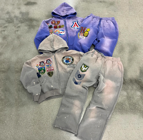 Chanjoye Custom Sweatsuit | Zip up Hoodie Tracksuit | Unisex Sets Embroidery Patchwork Sweats French Terry Double Zipper