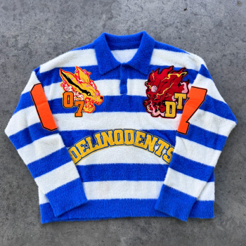 Chanjoye Custom Logo Sweater | Knitwear Mohair Sweater | Stripe Embroidered Long Sleeve