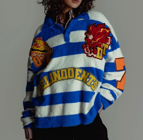 Chanjoye Custom Logo Sweater | Knitwear Mohair Sweater | Polo Sweatshirts | Stripe Pullover Embroidered Long Sleeve