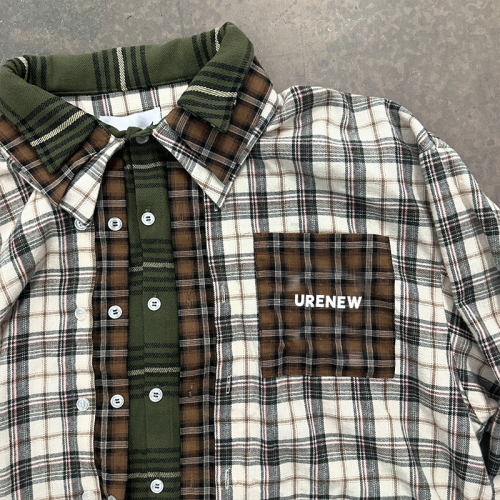 Chanjoye Custom Plaid Polo Shirt | Vintage Long Sleeve Shirt | Embroidery Button Up Boxy Cropped Splicing Irregular Shirts