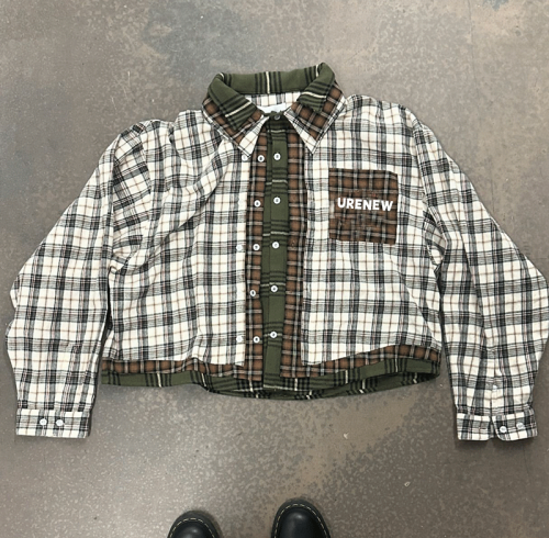 Chanjoye Custom Plaid Polo Shirt | Vintage Long Sleeve Shirt | Embroidery Button Up Boxy Cropped Splicing Irregular Shirts
