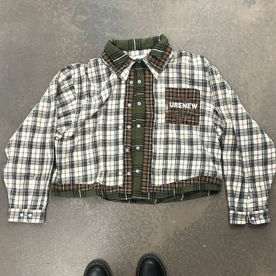 Chanjoye Custom Plaid Polo Shirt | Vintage Long Sleeve Shirt | Embroidery Button Up Boxy Cropped Splicing Irregular Shirts