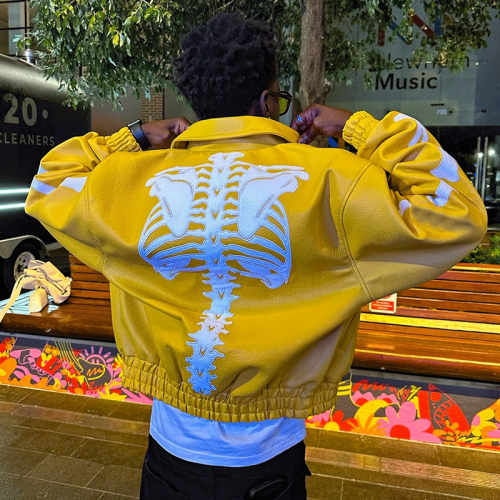 Chanjoye Custom Pu Jacket | Skeleton Printing Bomber Jacket | Streetwear Leather Jacket