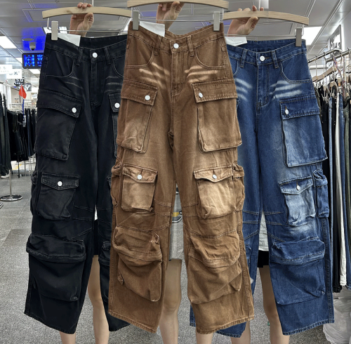 Chanjoye Custom Cargo Pants | Multi-Pocket Denim Pants | Loose Jeans Cotton Vintage Outfit