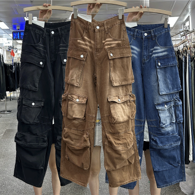 Chanjoye Custom Cargo Pants | Multi-Pocket Denim Pants | Loose Jeans Cotton Vintage Outfit