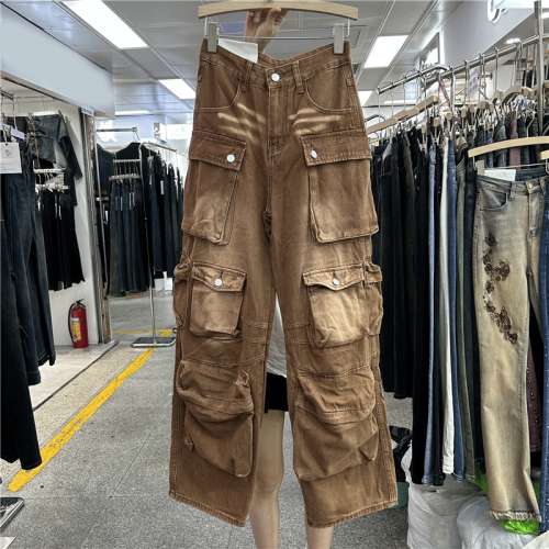 Chanjoye Custom Cargo Pants | Multi-Pocket Denim Pants | Loose Jeans Cotton Vintage Outfit