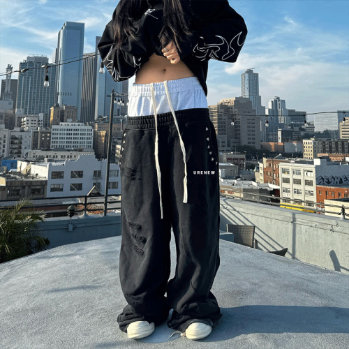 Chanjoye Custom Double Waist Sweatpants | Streetwear Stacked Pants | Jogger High Waist Baggy