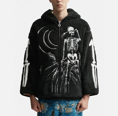 Chanjoye Custom Sherpa Coat | Lamb Wool Jacket | Skull Embroidery Fleece Coat | Winter Warm Furry
