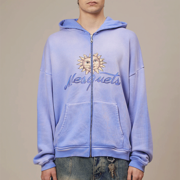 Chanjoye Custom Streetwear Hoodie | Zip Up Hoodie Manufaturer | Oversized Acid Wash Sun Faded Hoodie