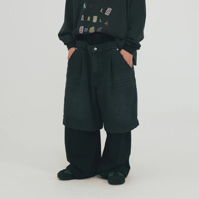Chanjoye Custom Raw Jeans Pants | Baggy Denim Shorts Factory | Vintage Splice Long Jeans Wholesale