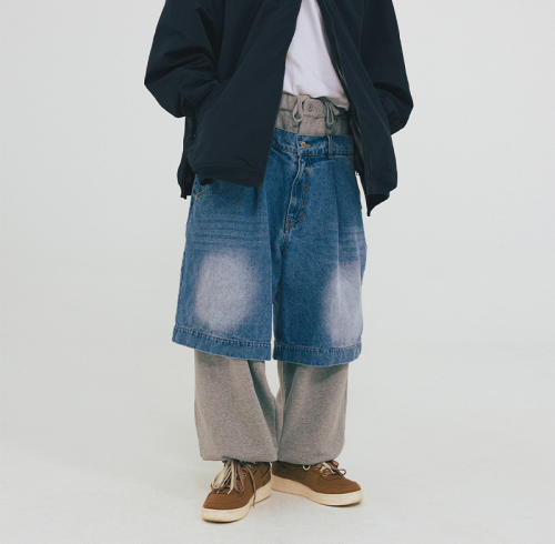 Chanjoye Custom Washed Jeans | Double Waist Sweatpants Splice Denim Shorts | Streetwear Manufacturer