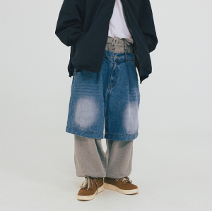 Chanjoye Custom Washed Jeans | Double Waist Sweatpants Splice Denim Shorts | Streetwear Manufacturer