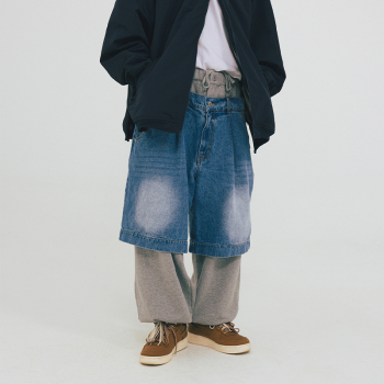 Chanjoye Custom Washed Jeans | Double Waist Sweatpants Splice Denim Shorts | Streetwear Manufacturer