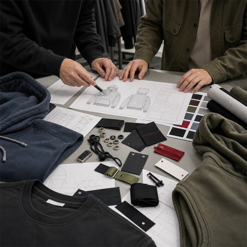 Fashion brand founder reviewing