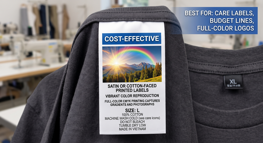 Printed satin labels for apparel branding