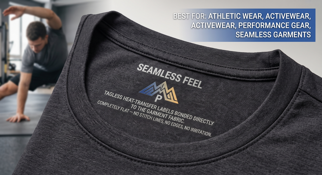 Heat transfer labels for athletic and seamless apparel