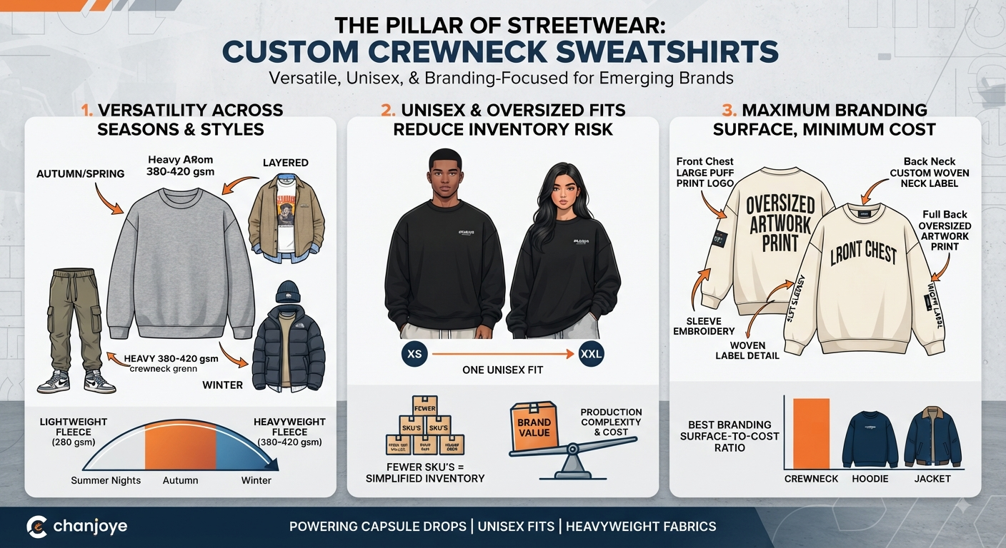 Streetwear crewneck sweatshirt styled in an urban setting