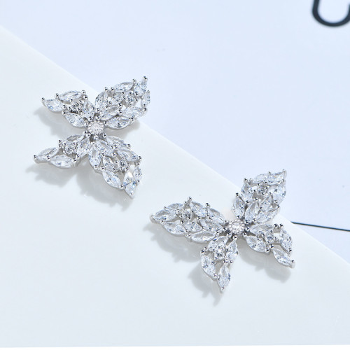 Hot Wholesale Luxury Butterfly Stud Earrings | 925 Sterling Silver Cubic Zirconia Temperament Stud Earrings For Women