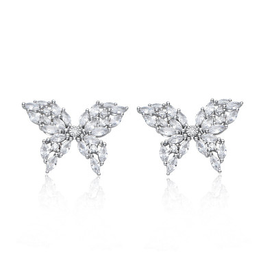 Hot Wholesale Luxury Butterfly Stud Earrings | 925 Sterling Silver Cubic Zirconia Temperament Stud Earrings For Women