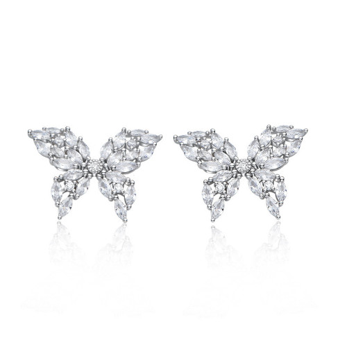 Hot Wholesale Luxury Butterfly Stud Earrings | 925 Sterling Silver Cubic Zirconia Temperament Stud Earrings For Women