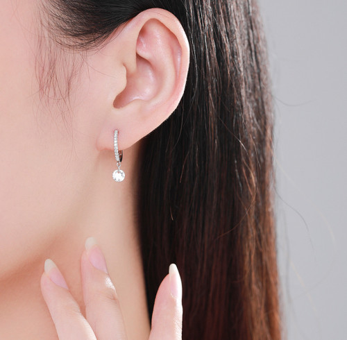 Factory Customized 925 Silver Luxury Hoop Earrings | Cubic Zirconia Classic Fine Hoop Earrings For Women