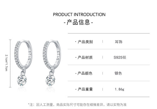 Factory Customized 925 Silver Luxury Hoop Earrings | Cubic Zirconia Classic Fine Hoop Earrings For Women