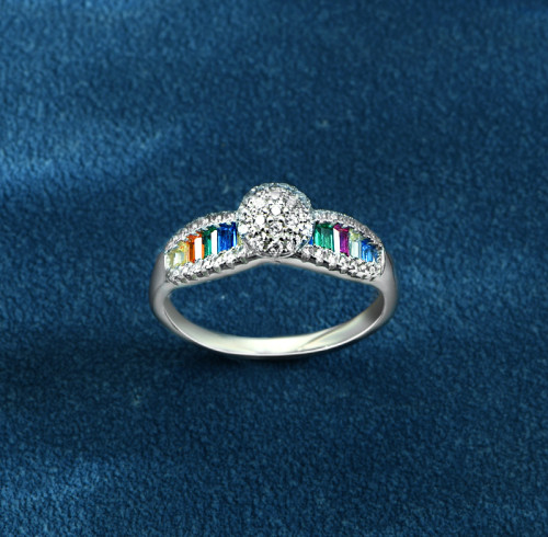 Anello personalizzato con zirconi colorati, nuovo e alla moda | Squisito anello da donna in argento sterling 925, popolare stile Ins