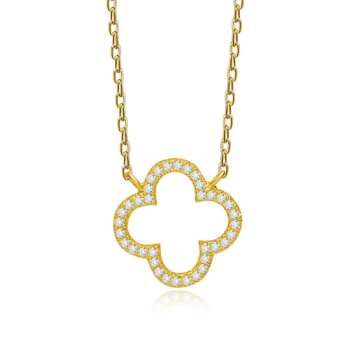 Collana con quadrifoglio in argento sterling 925 personalizzata in fabbrica | Collana classica vintage con zirconi per donna