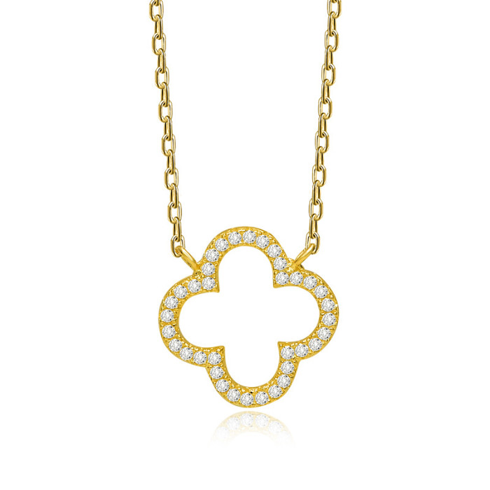 Collar de trébol de cuatro hojas de plata de ley 925 personalizado de fábrica | Collar clásico vintage de circonitas para mujer