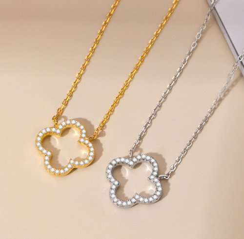 Collana con quadrifoglio in argento sterling 925 personalizzata in fabbrica | Collana classica vintage con zirconi per donna