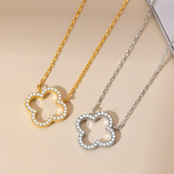 Factory Customized 925 Sterling Silver Four Leaf Clover Necklace | Classic Vintage Zircon Necklace For Women