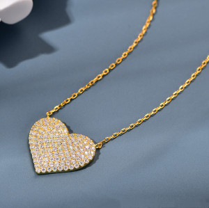 Collar de plata de ley 925 en forma de corazón al por mayor | Collar de circonita cúbica a juego para mujer, ideal para regalar a diario.