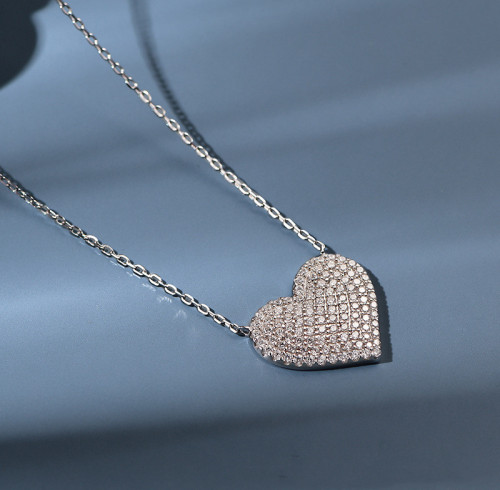 Collana a forma di cuore in argento sterling 925 all'ingrosso | Collana da donna con zirconi cubici abbinabili, regalo quotidiano