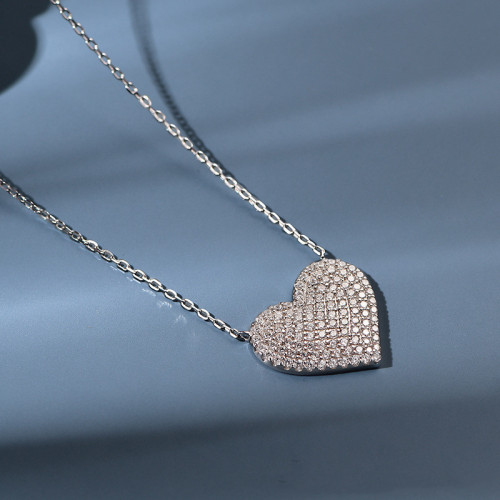 Wholesale Sterling Silver 925 Heart Shaped Necklace | Daily All Match Cubic Zirconia Women's Fashion Necklace Gift