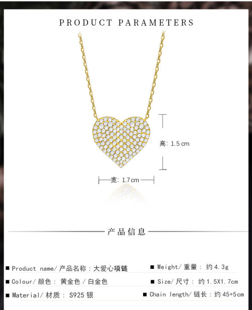 Wholesale Sterling Silver 925 Heart Shaped Necklace | Daily All Match Cubic Zirconia Women's Fashion Necklace Gift