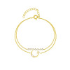 Pulsera de luna de doble capa en oro de 18 quilates y plata de ley 925 al por mayor | Exquisita pulsera de circonitas elegante para mujer