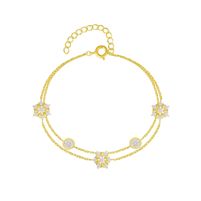 Bracciale a doppio strato con fiocco di neve classico in argento 925 personalizzato in fabbrica | Braccialetto raffinato dal design popolare in stile Ins per le donne
