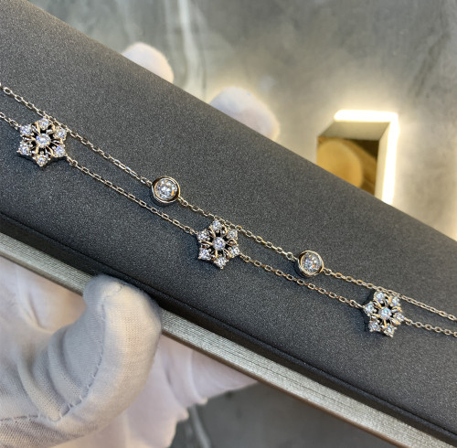 Bracciale a doppio strato con fiocco di neve classico in argento 925 personalizzato in fabbrica | Braccialetto raffinato dal design popolare in stile Ins per le donne
