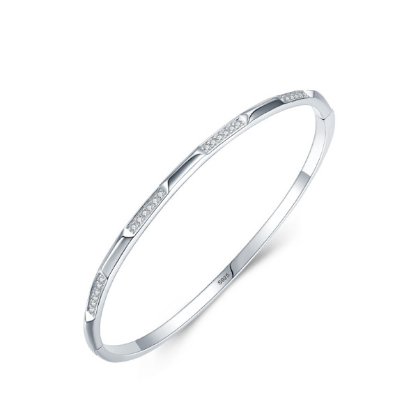 Wholesale 925 Sterling Silver Simple Bangle | Classic Zircon Fine Jewelry Bangle For Women